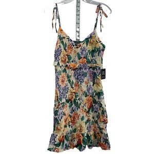 Express Yellow Green Women's Floral Ruffled Midi Sundress Tank Dress M NWT